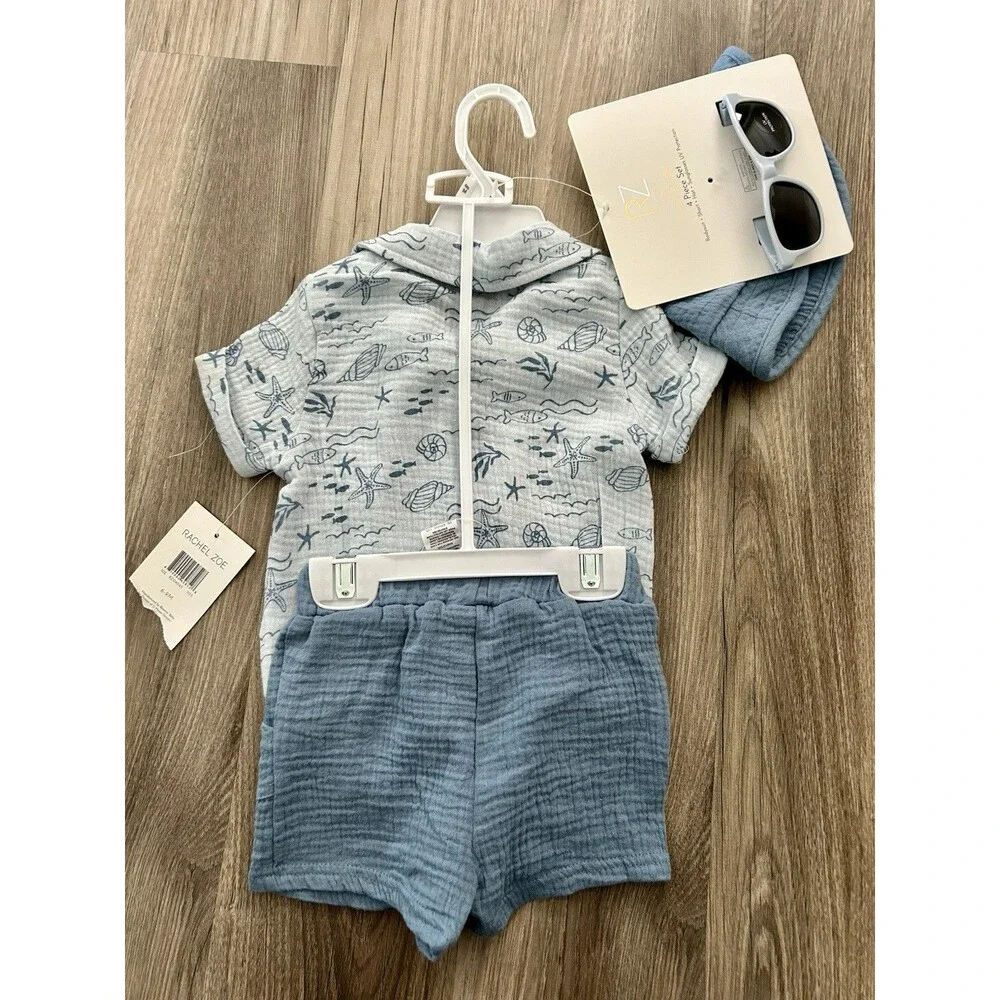 Rachel Zoe Baby Boy 6-9 Month 4 Pc Summer Set NWT Bodysuit Shorts Hat Sunglasses